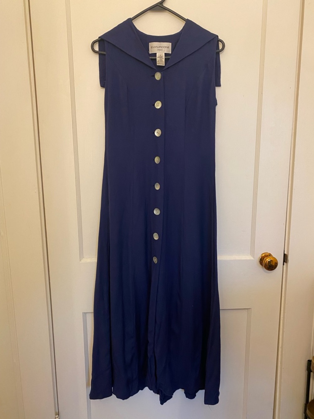 Evan Picone Navy Sailor-Collar Maxi Dress with Button Front